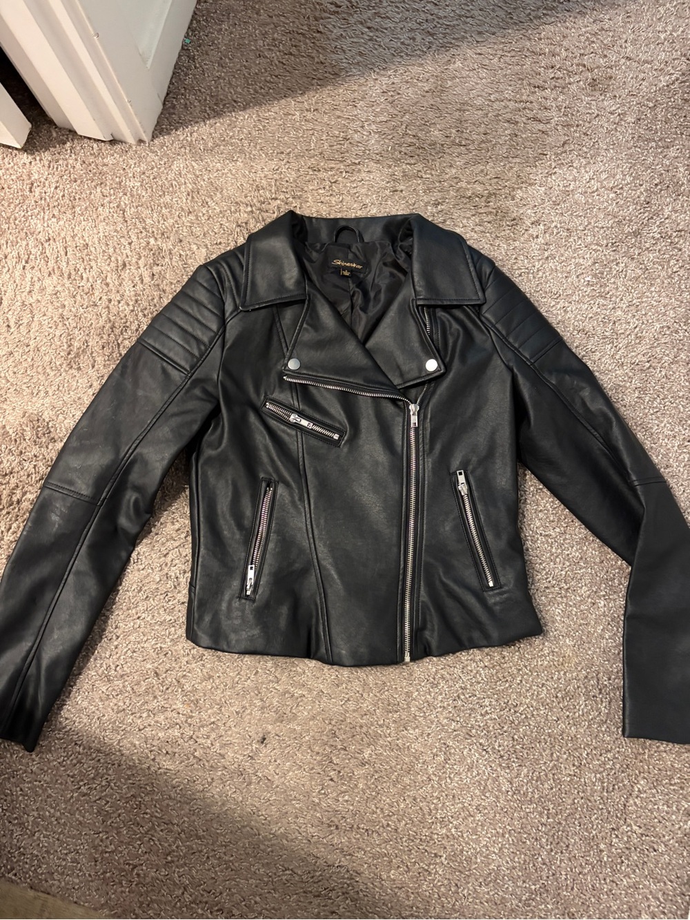 Faux Leather Moto Jacket - Black